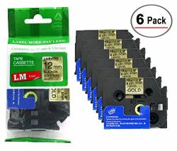 Lm Tapes - 6 PACK Premium 1 2" Black Print On Gold Label Compatible With P-touch TZE-831 Tape TZ-831 And Comes With A Great Tape Color size