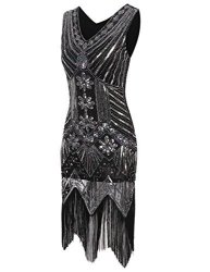 Hufcor Women's Vintage Gatsby Sequin Dress Tassel Dance Dress