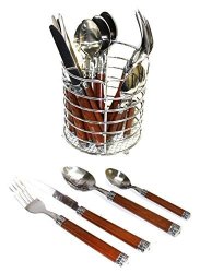Nature Home Decor RE6128 Rainbow Elite Collection Flatware Set Of 24-PIECE Service Of Six With Elegant Dark Wood Finish Resin Handles And Stainless Steel