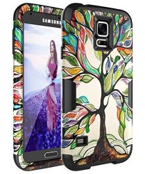 Galaxy S5 Case S5 Case - Skylmw Shock Resistant Series Hybrid Rubber Case Cover For Samsung Galaxy S5 3IN1 Hard Plastic +soft Silicone Tree Black