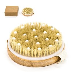 Nugilla Round Wooden Bath Shower Body Brush Natural Bristle And Gentle Massage Nodes For Back Cellulite Reduction And Body Exfoliation