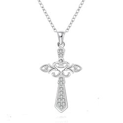 Sterling Silver Cross Necklace With Zircon Stones