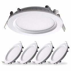 Imiss Lighting Pack Of 5 6W 4 Inch White Ultra-thin Circular LED Ceiling Panel Light Downlight With Junction Box 4000K Neutral White 600LM Dimmable Energy Star