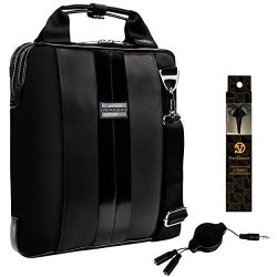 Vangoddy Modern Onyx Black Messenger Bag For Acer Switch Alpha 12 Aspire Switch 10 11 Iconia Tab 10 10"-12INCH + In-ear Buds And Splitter