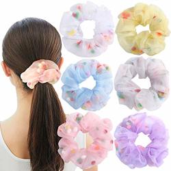 Organza Over Sized Hair Scrunchies - 6PCS Elastic Hair Scrunchies Bobble Hair Ties Colorful Hairbands For Women Ponytail Holder Organza-pompom