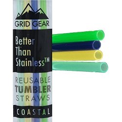 Plastic Reusable Straws For 16 20 30 Ounce Tumbler - Works With Rtic Yeti Ozark Trail Tervis Mason Ball Jars Straw Lids - Better Than Stainless 10.25 Inches Coastal