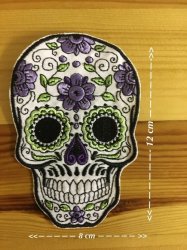 Sugar Skull BDG315 Badge Patch In Purple And Green