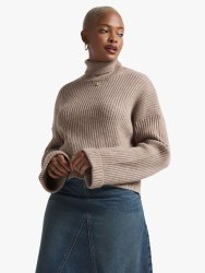 Women&apos S Taupe Rolled Sleeve Polo Neck Jumper