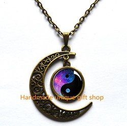 Gemingo New Fire And Water Yin Yang Necklace Sterling Silver Crescent Moon Pendant