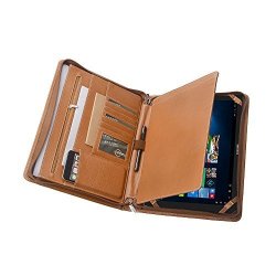 Leather Zippered Padfolio Case For Samsung Galaxy Tab S3 9.7 A4 Notepad Brown