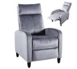 Velvet Recliner Chair Reclining Sofa Home Theater Seating - Grey