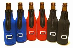 Beer Bottle Insulator Sleeve Holders With Bottle Opener Built In Collapsible Durable Insulated Neoprene Cooler In Blue Red Black By Outdoor Preparedness