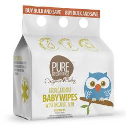 PURE BEGINNINGS - Biodegradable Baby Wipes With Organic Aloe - White