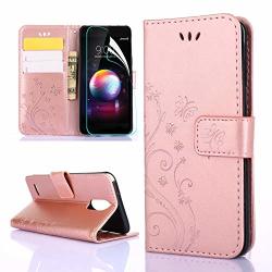 LG G7 Thinq Case LG G7 Wallet Case With Screen Protector LG G7 Thinq Pu Leather Case Emboss Butterfly Flowers Folio Magnetic With Card