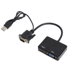 Black Vga To Vga And HDMI Splitter With USB Cable