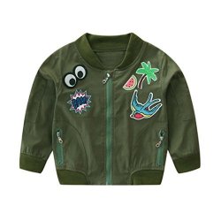Wuyimc Kid Boys Girls Cute Embroidery Pattern Baseball Jacket Green Athletic Bomber Coat Outerwear Autumn Spring 5-6 Toddlers Arm Green