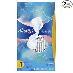 Always Infinity Size 1 Regular Sanitary Pads With Wings Unscented 36 Count