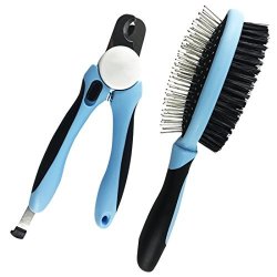 Dog Cat Grooming Brush And Nail Clippers Kit Set Fits Medium Large Pets With Short Long Hair Brush & Large Nail Clippers