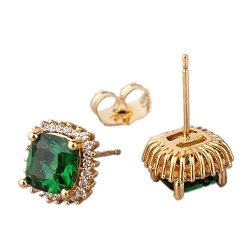 Odetojoy Simulated Emerald Earrings Yellow Gold Stud Cuff Earring Crsystal Sqaure Zircon Fashion Earring For Women With Box