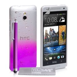 Yousave Accessories Raindrop Hard Cover With Stylus Pen For Htc One MINI - Purple clear