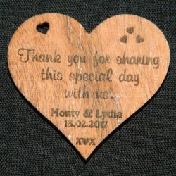 20 X Heart Thank You Wedding Favours
