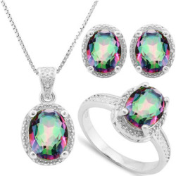In Stock Real Stones Sparkling 6.50 Ct Mystic Gemstone & 5PCS Genuine Diamond Platinum Ov