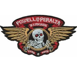 Powell Peralta Skateboards Skeleton Freerider Skull Wings Iron On Patch Badge
