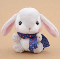 Amuse Grey Bunny Rabbit With Dark Blue Scarf Poteusa Loppy Plush Toy From Japan