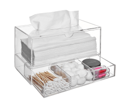 Acrylic Cosmetic Organiser With Tissue Dispenser