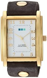 La Mer Collections Women's Tank Black Gold Japanese-quartz Watch With Leather Calfskin Strap Grey 25 Model: LMHOZ2023