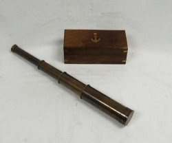 Handheld Brass Pirate Telescope 15" W Wooden Box - Nautical Antique Finish - Pirate Navigation Scope