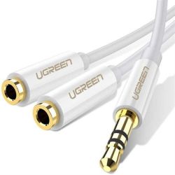 UGreen 3.5MM Audio Male To 2X Female Audio Splitter - 0.25M Adapter With Gold-plated Connectors - Black Retail Box 1 Year Limited Warranty