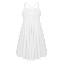 Smile-xj Girls Spaghetti Straps Chiffon Ballet Tutu Dress Gymnastics Leotard Dress White XL