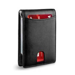 Slim Card Holder Wallet With Id Window & Rfid Black Leather