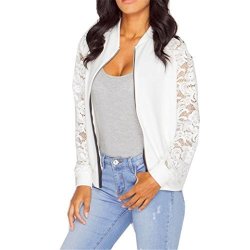 Long Sleeve Lace Blazers For Women Suit Hn Jackets Bomber On 2XL White