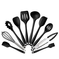 Silicone Kitchen Utensil Set Miuva 10 Piece Kitchen Tool Set Cooking Utensils Set Non-stick Heat Resistant For Baking Bbq With Solid Core Black