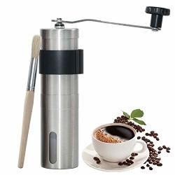 Wantjoin Manual Coffee Grinder With Conical Burr Mill & Brushed Black Stainless Steel Hand Setting The Particle Size Suitable For Aeropress Drip Coffee Espresso