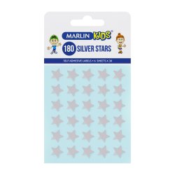 Marlin Self Adhesive Labels - 180 Silver Stars Pack Of 10