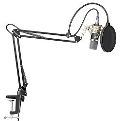 Neewer Condenser Microphone Kit - NW-700 MIC Black NW-35 Suspension Boom Scissor Arm Stand With Mount Clamp Shock Mount Silver And Pop Filter For Home