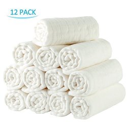 Nc Prefold Cloth Diapers With Cloth Diaper Fasteners 100% Cotton High Absorbent Diapers Fits Newborn Babies To Toddlers 10-30 Lbs Multi-use White 12 Pack