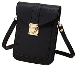 Women Simple Series Small Crossbody Bags Synthetic Leather Cell Phone Purse Wallet Black