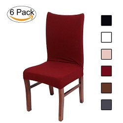 Colorxy Stretch Dining Room Chair Slipcovers - Spandex Fabric Removable Chair Protector Jacquard Knitted Home Decor Set Of 6 Wine Red