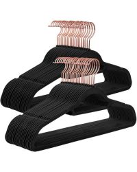 Non-slip Black Velvet Hangers Heavy Duty Swivel Rose Gold Hooks - 40 Pack