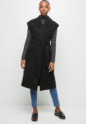 Edit Sleeveless Belted Coat - Black