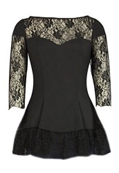 Black Lace Sleeve Long Fishtail Gothic Flared Skater Lolita Top Size 20