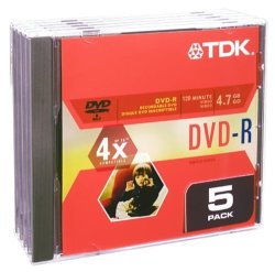 Tdk Dvd+r 4.7GB 4X Recordable Media With Jewel Cases 5-PACK DVD+R47CBXS5