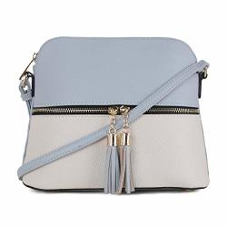 Sg Sugu Lightweight Medium Dome Crossbody Bag With Tassel Zipper Pocket Adjustable Strap Blue ivory