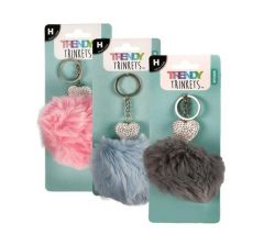 Keychain Pom Pom With Bling Heart 11CM Pack Of 3