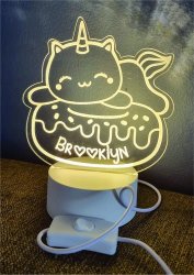Personalized Unicorn Donut LED Night Light - Wood Colour Base Rgb Light