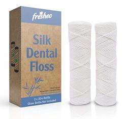 Biodegradable Silk Dental Floss 2X 100 Feet Refills Waxed With Candelilla Wax - Mint Flavored